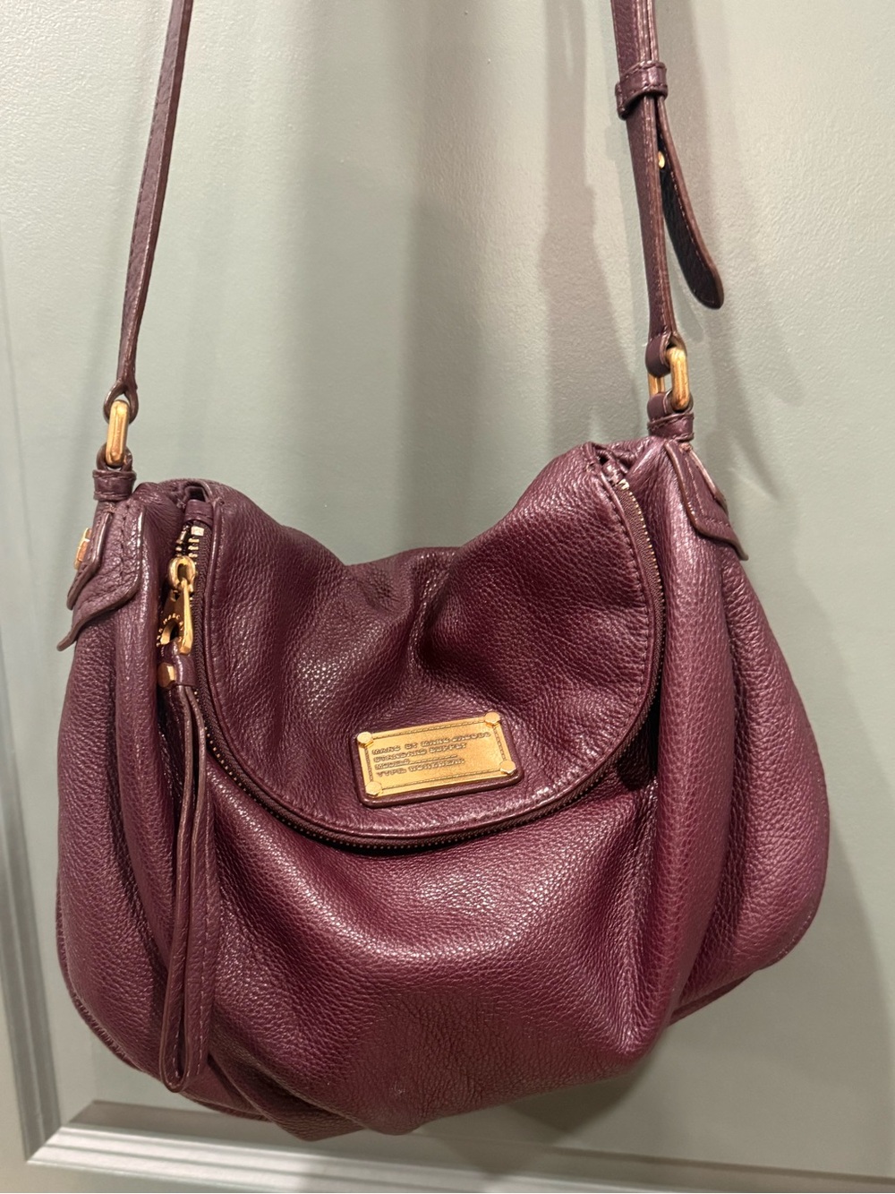 Marc by Marc Jacobs Classic Q Natasha Deep Plum Pebbled Leather Shoulder Bag